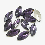 Pointed Back Glass Rhinestone Cabochons, Back Plated, Faceted, Horse Eye, Tanzanite, 26.5x13x7mm(RGLA-T083-13x27mm-16)