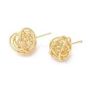 Rack Plating Brass Wire Wrapped Round Stud Earrings, Long-Lasting Plated, Cadmium Free & Lead Free, Real 18K Gold Plated, 12x14mm(EJEW-R150-09G)