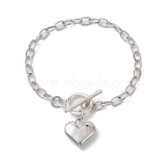 Alloy Heart Charm Bracelet with Cable Chains, Platinum, 7-7/8 inch(20cm)(BJEW-JB10130-01)