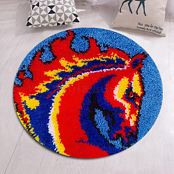 Flat Round Latch Hook Rug Kit, DIY Rug Crochet Yarn Kits, Including Color Printing Screen Section Embroidery Pad, Needle, Acrylic Wool Bundle, Horse Pattern, 450x1.5mm(DIY-I087-01)