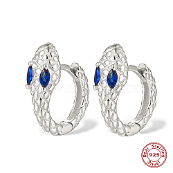 Snake Shape Rhodium Plated Platinum 925 Sterling Sliver Micro Pave Cubic Zirconia Hoop Earrings, Blue, 14x12mm(DI7310-6)
