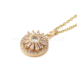 Brass Micro Pave Cubic Zirconia Pendant Necklaces,  Glass Jewelry for Women, 201 Stainless Steel Cable Chain Necklaces, Flower, 16.14 inch(41cm), Pendant: 22.5x15mm(NJEW-E106-11KCG-04)