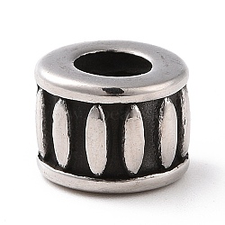 304 Stainless Steel European Beads, Large Hole Beads, Column, Antique Silver, 7x9.5mm, Hole: 5mm(STAS-M301-36AS)