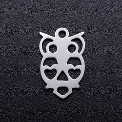 201 Stainless Steel Hollow Charms, Owl, Stainless Steel Color, 14.5x9x1mm, Hole: 1.5mm(STAS-Q201-JN275-1)