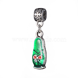 Antique Silver Plated Alloy European Dangle Charms, Large Hole Pendants, with Enamel, Doll, Green, 33mm, Hole: 4mm, Doll: 21.5x9x4mm(MPDL-L030-I01-AS)