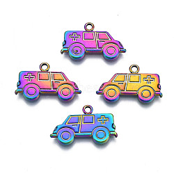 Rack Plating Rainbow Color Alloy Pendants, Cadmium Free & Nickel Free & Lead Free, Ambulance, 13.5x22x2mm, Hole: 1.6mm(PALLOY-S180-317)