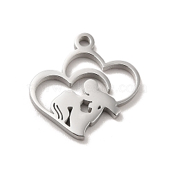 Mother's Day Theme 304 Stainless Steel Pendants, Stainless Steel Color, Child/Mother/Heart Charms, Heart, 16x15.5x1.3mm, Hole: 1.5mm(STAS-E171-03P-06)