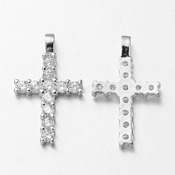 Latin Cross Brass Micro Pave Cubic Zirconia Pendants, Lead Free & Nickel Free, Platinum, 23.5x14x2mm, Hole: 3x2mm(ZIRC-L035-09P-FF)