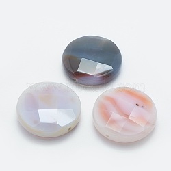 Natural Agate Beads, Faceted, Flat Round, 37x12mm, Hole: 1.8mm(G-G760-F01)