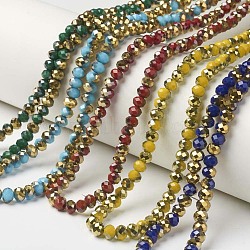Electroplate Opaque Glass Beads Strands, Half Golden Plated, Faceted, Rondelle, Colorful, 6x5mm, Hole: 1mm, about 85~88pcs/strand, 16.1~16.5 inch(41~42cm)(EGLA-A034-P6mm-O)