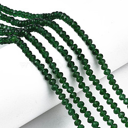 Glass Beads Strands, Faceted, Rondelle, Dark Green, 2.9~3.3x2mm, Hole: 0.8mm, about 148~150pcs/strand, 15.55~15.75 inch(39.5~40cm)(EGLA-A044-T2mm-D24)