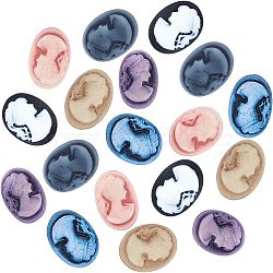 Resin Cameo Lady Head Cabochons, Oval, Mixed Color, 17x12.5x3.5mm, 6 colors, 8pcs/color, 48pcs/box(CRES-CA0001-02)