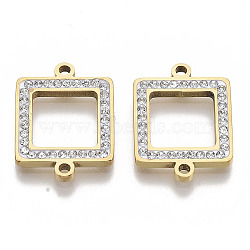 304 Stainless Steel Links connectors, with Rhinestone, Square, Golden, Crystal, 20x15x2mm, Hole: 1.5mm(STAS-N087-12C-G)