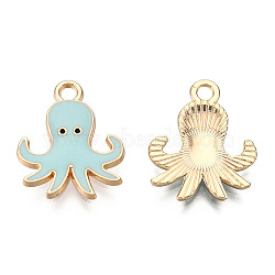 Alloy Enamel Pendants, Light Gold, Octopus, Light Sky Blue, 20x16x2mm, Hole: 2mm(X-FIND-N048-022A)