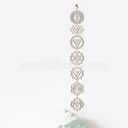 DIY Unfinished Bohemian Meditation Energy Symbol Wood Pendant Decoration Kits, 7 Chakra Yoga Wall Art Hanging Ornament, with Rope, BurlyWood, Wood Piece: 15x13~15x0.25cm, Hole: 1.8~2.5mm, 7pcs/set(DIY-B060-02)