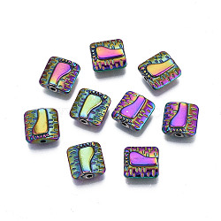 Rack Plating Rainbow Color Alloy Beads, Cadmium Free & Nickel Free & Lead Free, Square with Footprint, 10x10x4mm, Hole: 1.5mm(PALLOY-S180-359)