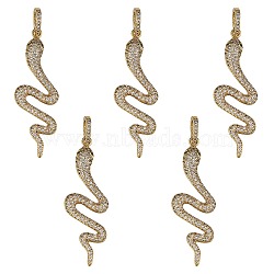 5Pcs rass Micro Pave Cubic Zirconia Pendants, Snake, Clear, Golden, 44.5x15x3mm, Hole: 6x4mm(ZIRC-SZ0002-97)