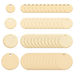 120Pcs 4 Style 201 Stainless Steel Laser Cut Charms, Blank Stamping Tag, Flat Round, Golden, 6~12x1mm, Hole: 1.2~1.4mm, 30pcs/style(STAS-BC0003-72)