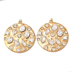304 Stainless Steel Pendants, with Rhinestone, Ion Plating(IP), Golden, Round Charms, 38x34.5x5mm, Hole: 3mm(SA-CBA4D96-14C-G)
