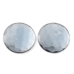 Glass Cabochons, Flat Back & Back Plated, Faceted, Flat Round, Light Steel Blue, 32x30x4~4.5mm(GLAA-D016-04B)