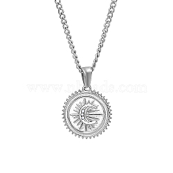 Stainless Steel Micro Pave Clear Cubic Zirconia Sun with Moon Pendant Necklaces for Women, Stainless Steel Color, 17.72 inch(45cm), Pendant: 20mm(GC6303-2)