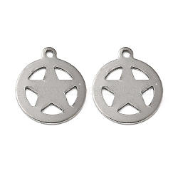 201 Stainless Steel Pendants, Ring with Star Charms, Stainless Steel Color, 14x12x0.5mm, Hole: 1.2mm(STAS-I330-042P)