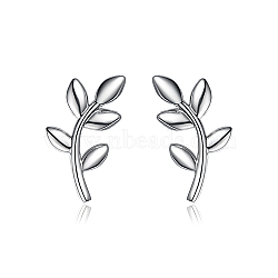 Leaf Sterling Silver Stud Earrings, Silver, 13x6mm(UF4300-1)