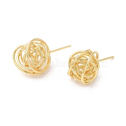 Rack Plating Brass Wire Wrapped Round Stud Earrings, Long-Lasting Plated, Cadmium Free & Lead Free, Real 18K Gold Plated, 12x14mm(EJEW-R150-09G)