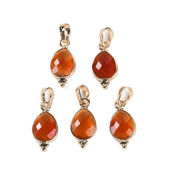 Natural Red Agate(Dyed & Heated) Faceted Pendans, Golden Plated Brass Teardrop Charms, 17.5x9x3.5mm, Hole: 6x3.5mm