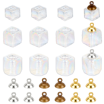 Elite DIY Glass Bottle Pendant Making Kit, Including Square Blown Glass Flower Beads, Alloy Bead Cap Pendant Bails, Mixed Color, 24Pcs/box