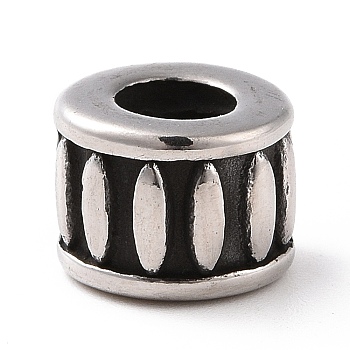 304 Stainless Steel European Beads, Large Hole Beads, Column, Antique Silver, 7x9.5mm, Hole: 5mm