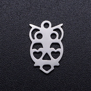 201 Stainless Steel Hollow Charms, Owl, Stainless Steel Color, 14.5x9x1mm, Hole: 1.5mm