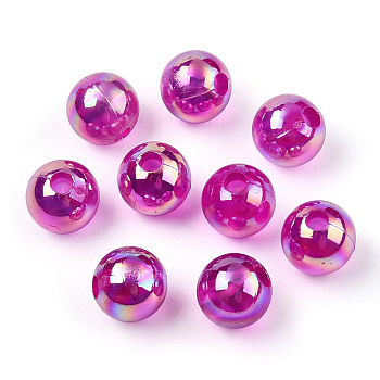 Transparent Acrylic Beads, AB Colors Plated, Round, Medium Violet Red, 6mm, Hole: 1.8mm, about 4800pcs/500g