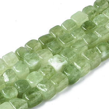 Dyed Natural White Jade Beads Strands, Cube, Yellow Green, 7~8x7~8x7~8mm, Hole: 0.9mm, about 45~49pcs/strand, 13.39~14.57 inch(34~37cm)