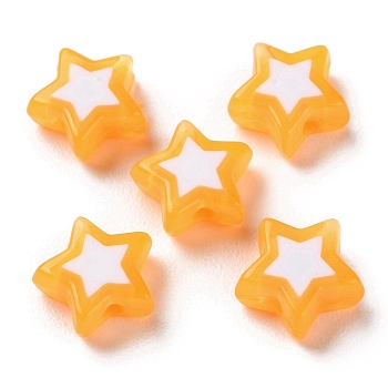 Star Acrylic Beads, Bead in Bead, Orange, 8.5x9x4mm, Hole: 1.8mm, about 2941pcs/500g