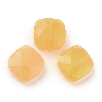 Transparent Glass Beads, Faceted, Square, Gold, 9x9x4mm, Hole: 0.9mm