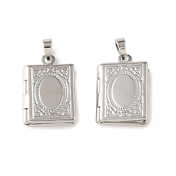 Floral Embossed Brass Locket Pendants, Openable Rectangle Photo Frame Charms for Necklaces, Nickel Free, Long-Lasting Plated, Platinum, 12x18x3mm, Hole: 4x.2.5mm, inner size: 9x6mm