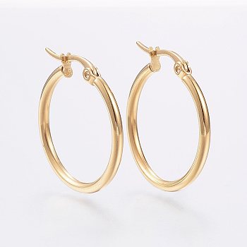 304 Stainless Steel Hoop Earrings, Hypoallergenic Earrings, Golden, 12 Gauge, 24~26x2mm, Pin: 0.7x1mm