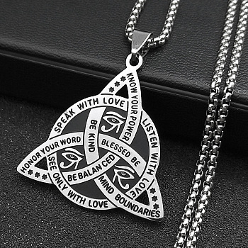 304 Stainless Steel Trinity Knot Pendant Necklaces, Box Chain Necklaces for Women Men, Stainless Steel Color, 19.92 inch(50.6cm)