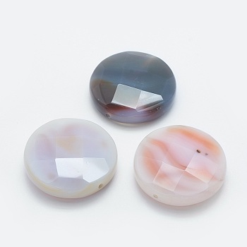 Natural Agate Beads, Faceted, Flat Round, 37x12mm, Hole: 1.8mm