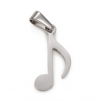 304 Stainless Steel Pendants, Musical Note, Stainless Steel Color, 24.5x11.5x1.5mm, Hole: 3.5x6.5mm