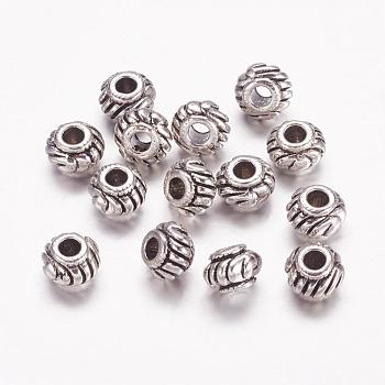 Tibetan Style Spacer Beads, Lead Free & Cadmium Free & Nickel Free, Rondelle, Antique Silver, about 6mm in diameter, 4.5mm thick, hole: 2mm