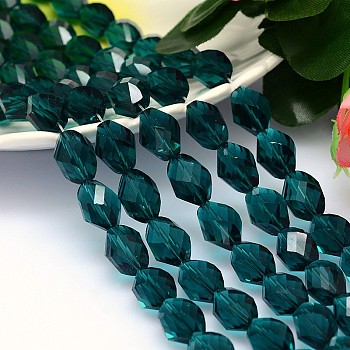 Faceted Polyhedron Imitation Austrian Crystal Bead Strands, Grade AAA, Teal, 13x10mm, Hole: 0.9~1mm, about 30pcs/strand, 15.7 inch