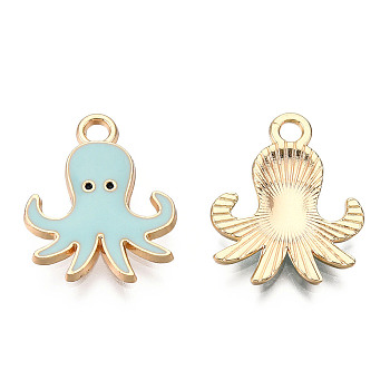 Alloy Enamel Pendants, Light Gold, Octopus, Light Sky Blue, 20x16x2mm, Hole: 2mm