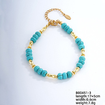 Fashionable Korean Style Brass Synthetic Turquoise Bracelets, Round, 6-3/4 inch(17cm)