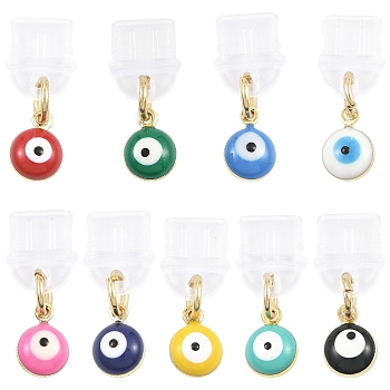 9Pcs Plastic Mobile Dustproof Plugs, Evil Eye, with Brass Enamel Pendants, Mixed Color, 22mm
