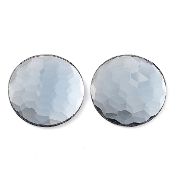 Glass Cabochons, Flat Back & Back Plated, Faceted, Flat Round, Light Steel Blue, 32x30x4~4.5mm