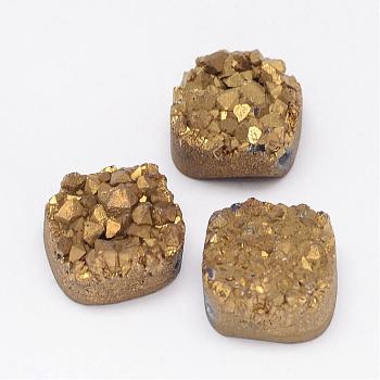 Electroplated Natural Druzy Quartz Crystal Beads, Square, Golden Plated, 14x14x8~10mm, Hole: 1.5mm