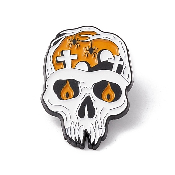 Skull Enamel Pin, Halloween Alloy Badge for Backpack Clothes, Electrophoresis Black, Sandy Brown, 30.5x21.5x1.5mm, Pin: 1mm