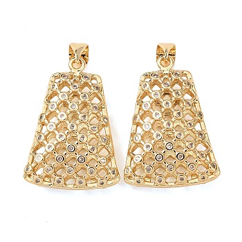 Brass Micro Pave Clear Cubic Zirconia Pendants, Long-Lasting Plated, Hollow Trapezoid Charms, Real 18K Gold Plated, 25.5x18x7.5mm, Hole: 5x3.5mm